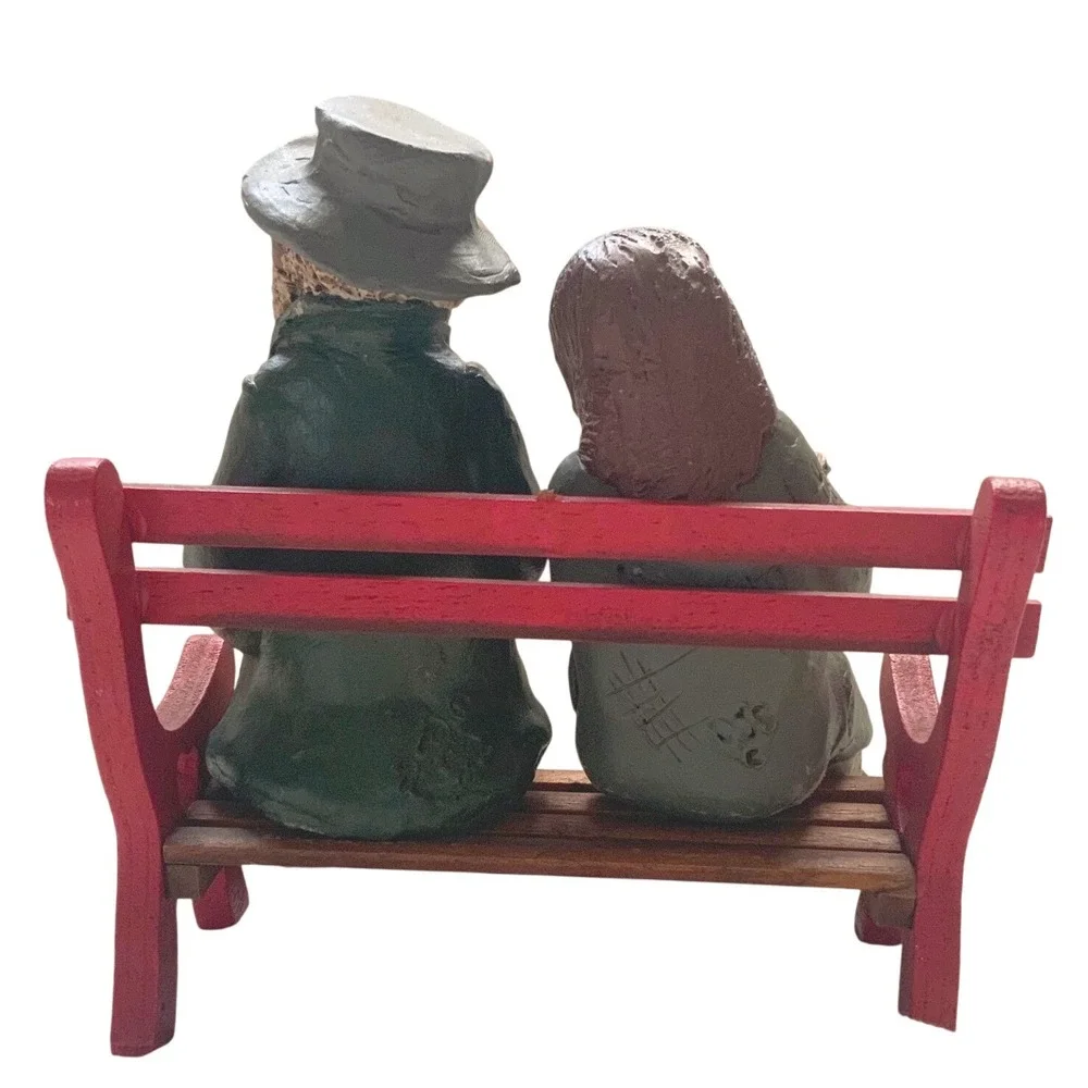 Vintage Folk Art Elderly Couple Reading on Park Bench Figurine 7.5